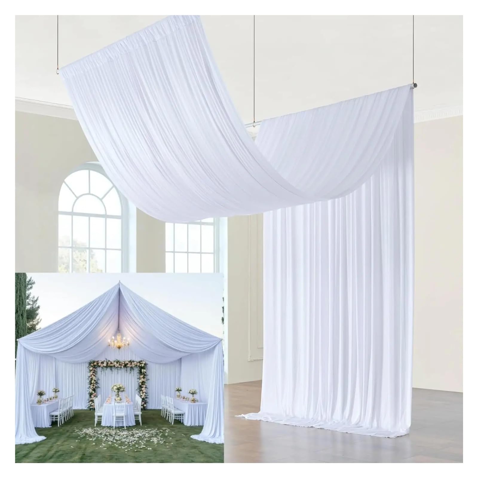 DeckenvorhäNge FüR Hochzeitsfeiern Faltenfreie Deckenvorhänge for Hochzeitsfeiern, Polyester-Drapierstoff-Vorhänge for Zeltüberdachung, Hotel-Bankettsaal-Deckendekoration(Sky blue,1 panel 75X1000cm)