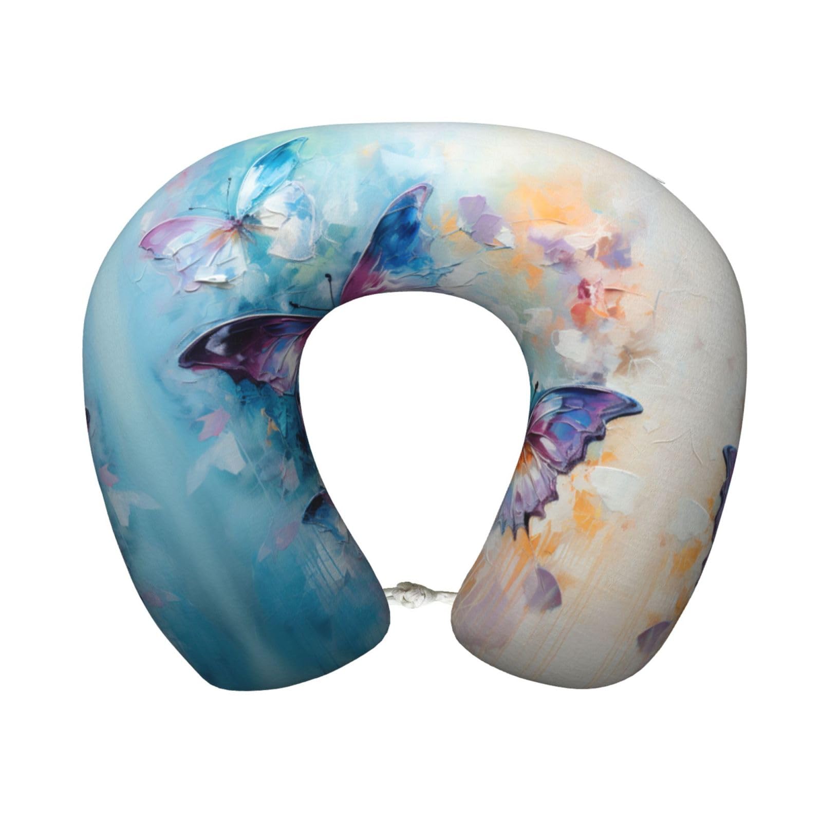 peiyeety Butterfly Print Custom U-Shaped Pillow,Memory Foam Cervical Neck Travel Pillow,for Home,Camping,Travelling