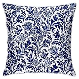 Akame William Morris Thistle Damask Cobalt Blue White Throw Pillow Cover Cozy Square Throw Pillowcas