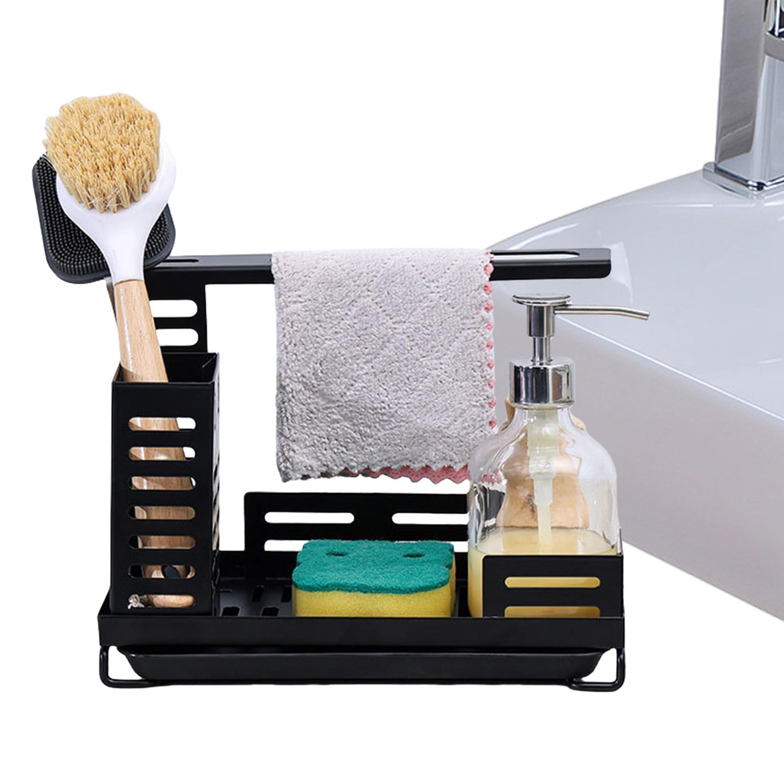 Bandeja escurridora Ajustable con Soporte para Esponja para el Fregadero de la Cocina – Rejilla Regulable en Altura para Toallas, cepillos y jabón – Ideal para el baño y la Cocina