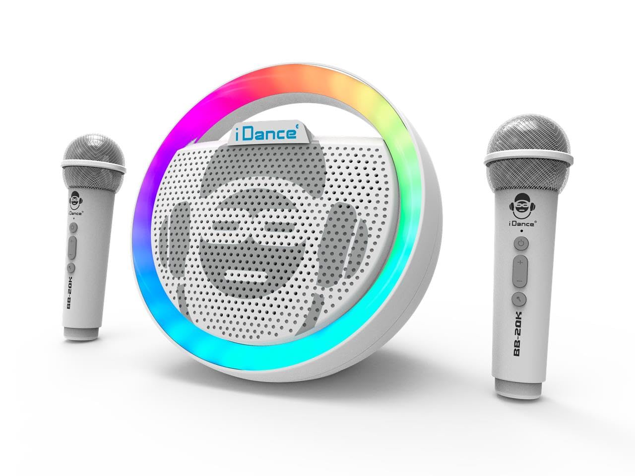Altavoz Bluetooth con 2 micrófonos - Karaoke portátil - Tamaño 25 cm - Batería Recargable de Larga duración - Luces de Discoteca - Soporte para móvil - Compatible con Youtube y Spotify - para Fiesta