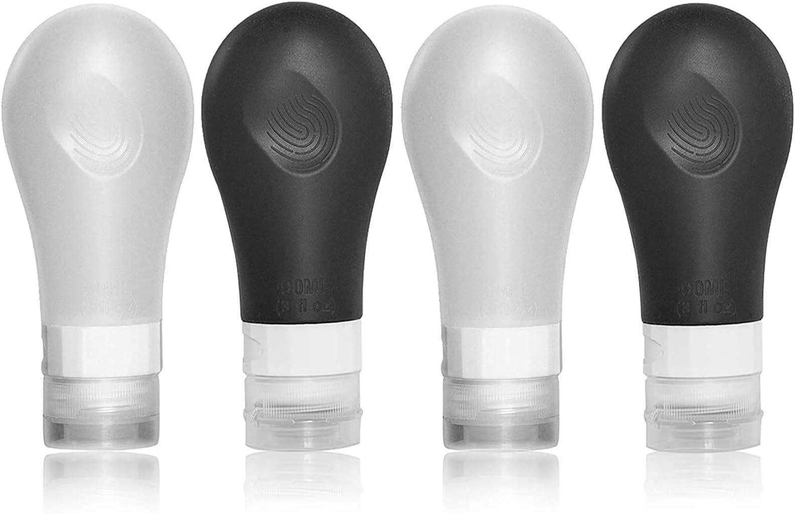 AMMAX Travel Bottles, Leakproof Silicone Refillable Travel Containers, Squeezable Tube Sets Cosmetic Toiletry Containers for Shampoo Lotion Soap 4 Pack (3 fl. oz)