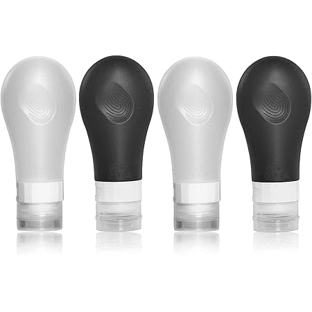 AMMAX Travel Bottles, Leakproof Silicone Refillable Travel Containers, Squeezable Tube Sets Cosmetic Toiletry Containers for Shampoo Lotion Soap 4 Pack (3 fl. oz)