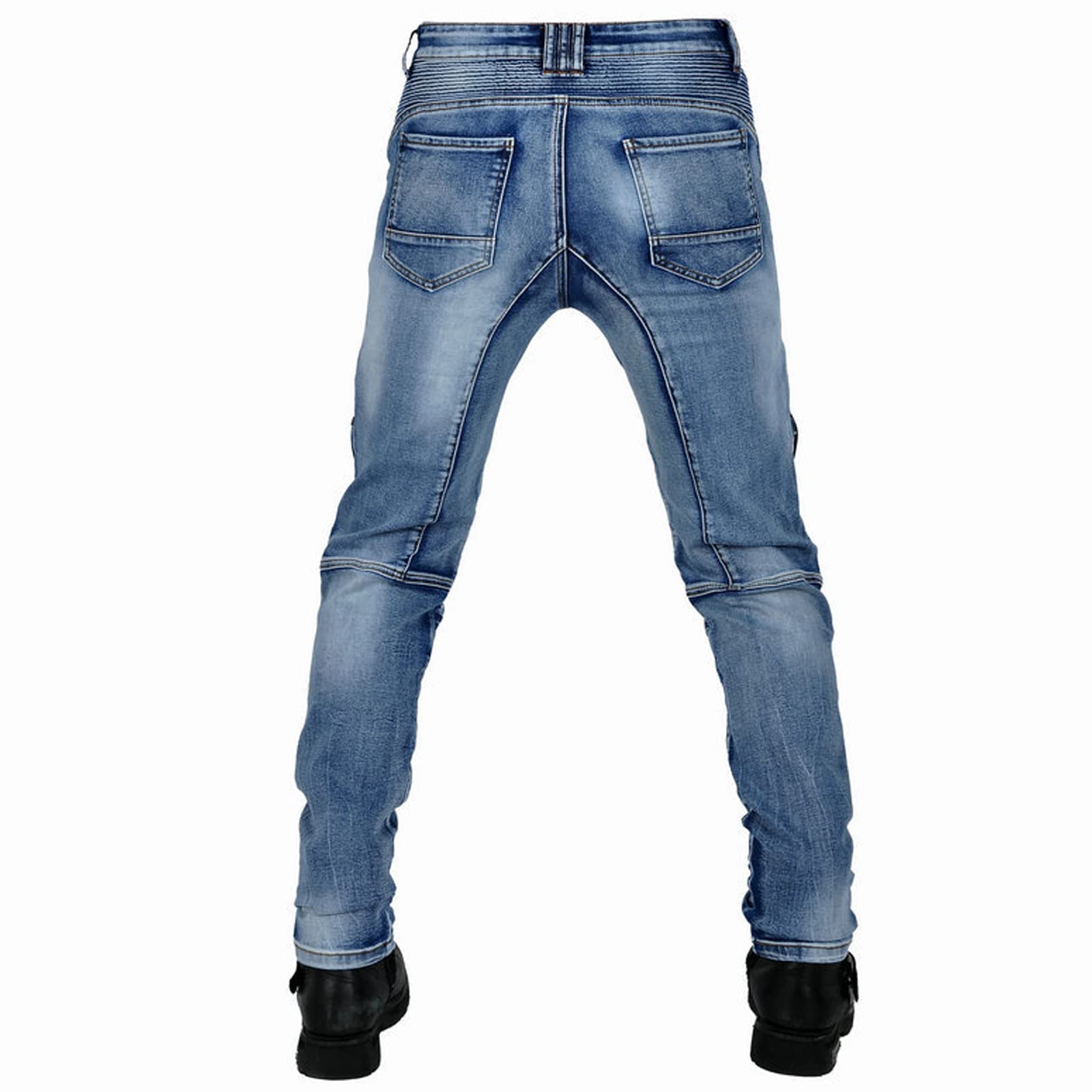 Męskie spodnie motocyklowe, jeansy, rozciągliwe, styl vintage, tekstylne, z ochraniaczami, niebieski, XXL