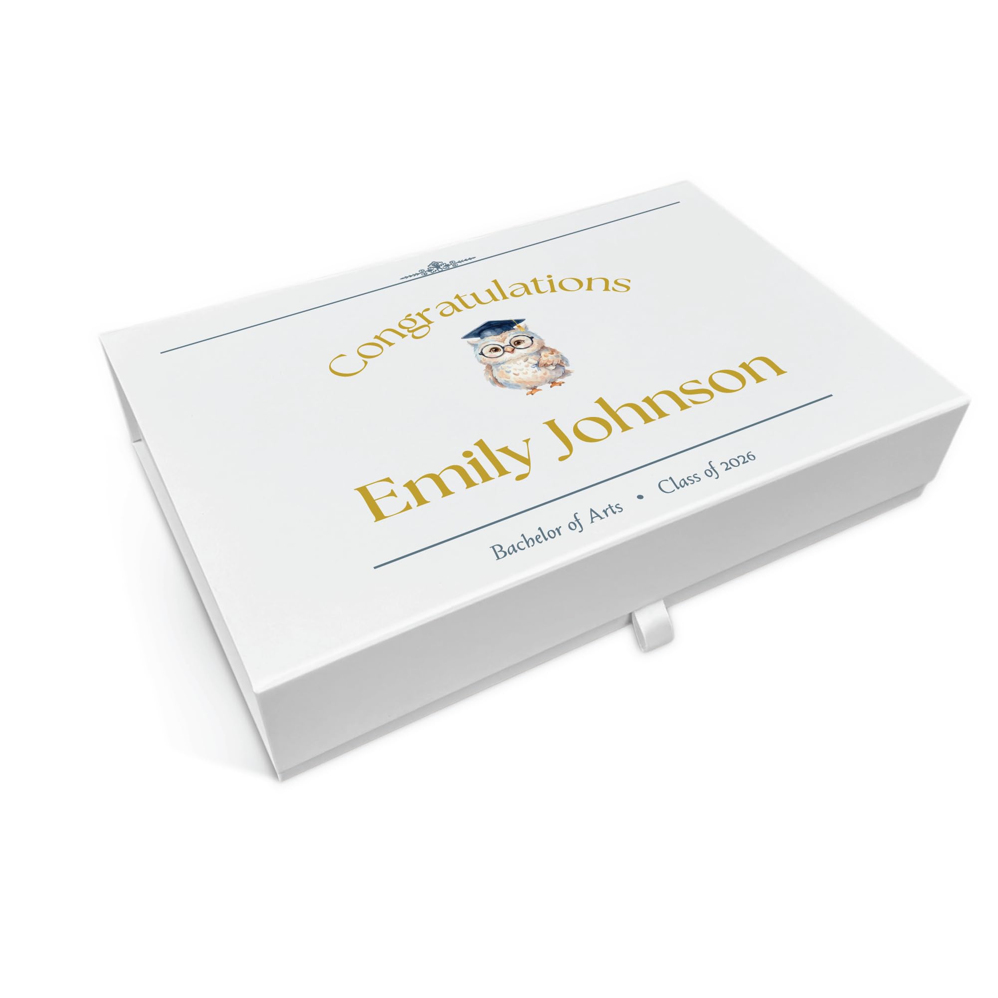 COOKIES AND KOALAS Personalised Graduation Gift Box – Large 34x22x7cm Magnetic Keepsake Box for Graduation Gifts, University Memory Box, Class of 2026 Gift Box with Custom Name - Design 1