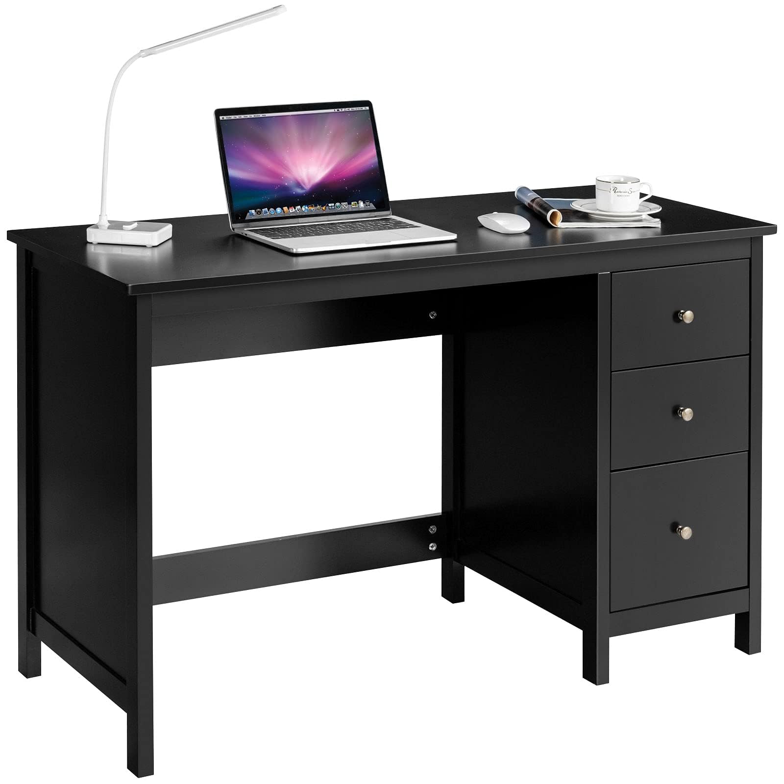 COSTWAY Scrivania per Computer con 3 Cassetti, Scrivania Salvaspazio con Dispositivo Antiribaltamento, Postazione di Lavoro Multifunzionale per Casa e Ufficio, 120 x 50 x 75 cm (Nero)