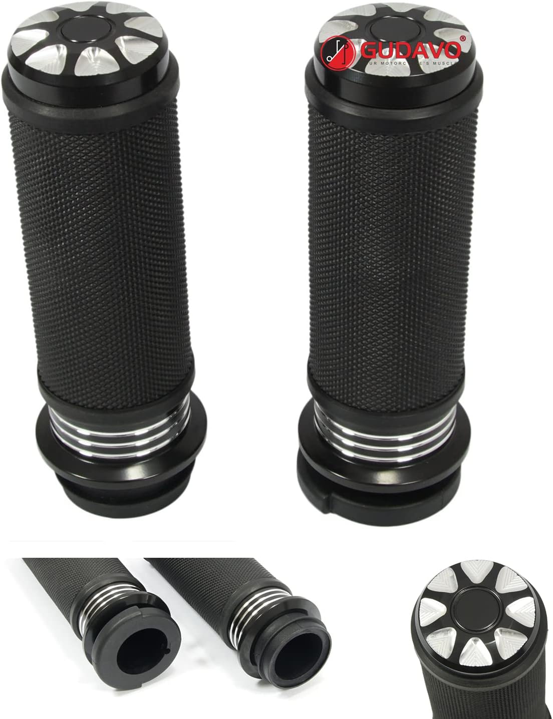 Black 1" Handlebar Grips Throttle by Wire Compatible with Harley Davidson Electra Glide Standard Ultra Limited CVO CNC Aluminium with Anti-Slip Rubber 25.4mm Grips