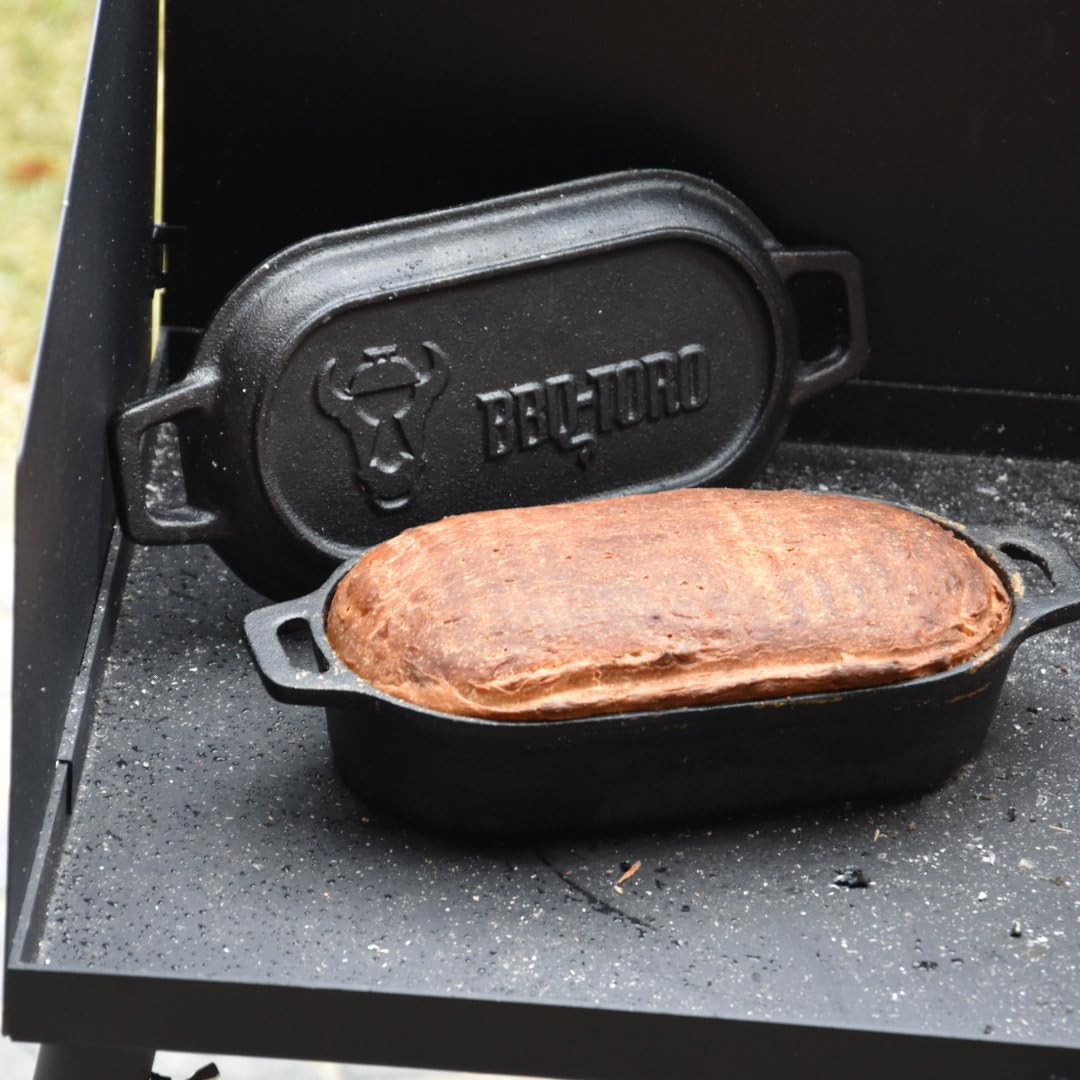 BBQ-Toro Pentola in ghisa da 1 litro 29 x 12,5 x 5,5 cm, pre-bruciata, passerella olandese, casseruola in ghisa, ideale per pasticceria, stufati