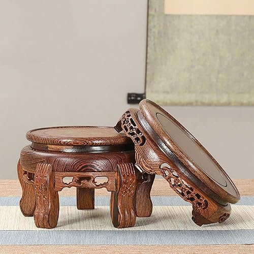 Miniatura 7 de GOLDY&WENDY Base tallada redonda hecha a mano de madera de palisandro ala de pollo con soporte de madera jarrón planta pecera estatua de Buda