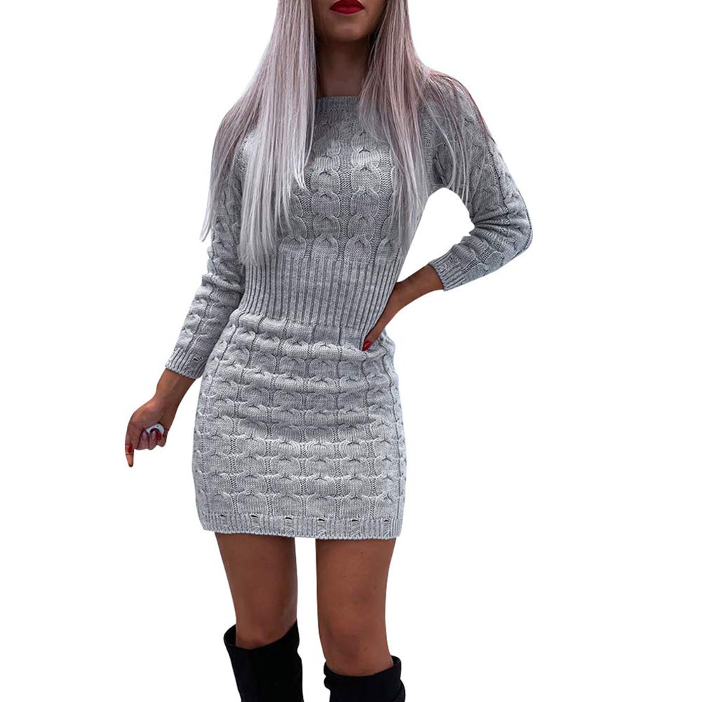 VERYCOWomen's Jumper Sweater Dress Knitted Long Sleeve Bodycon Mini Dresses
