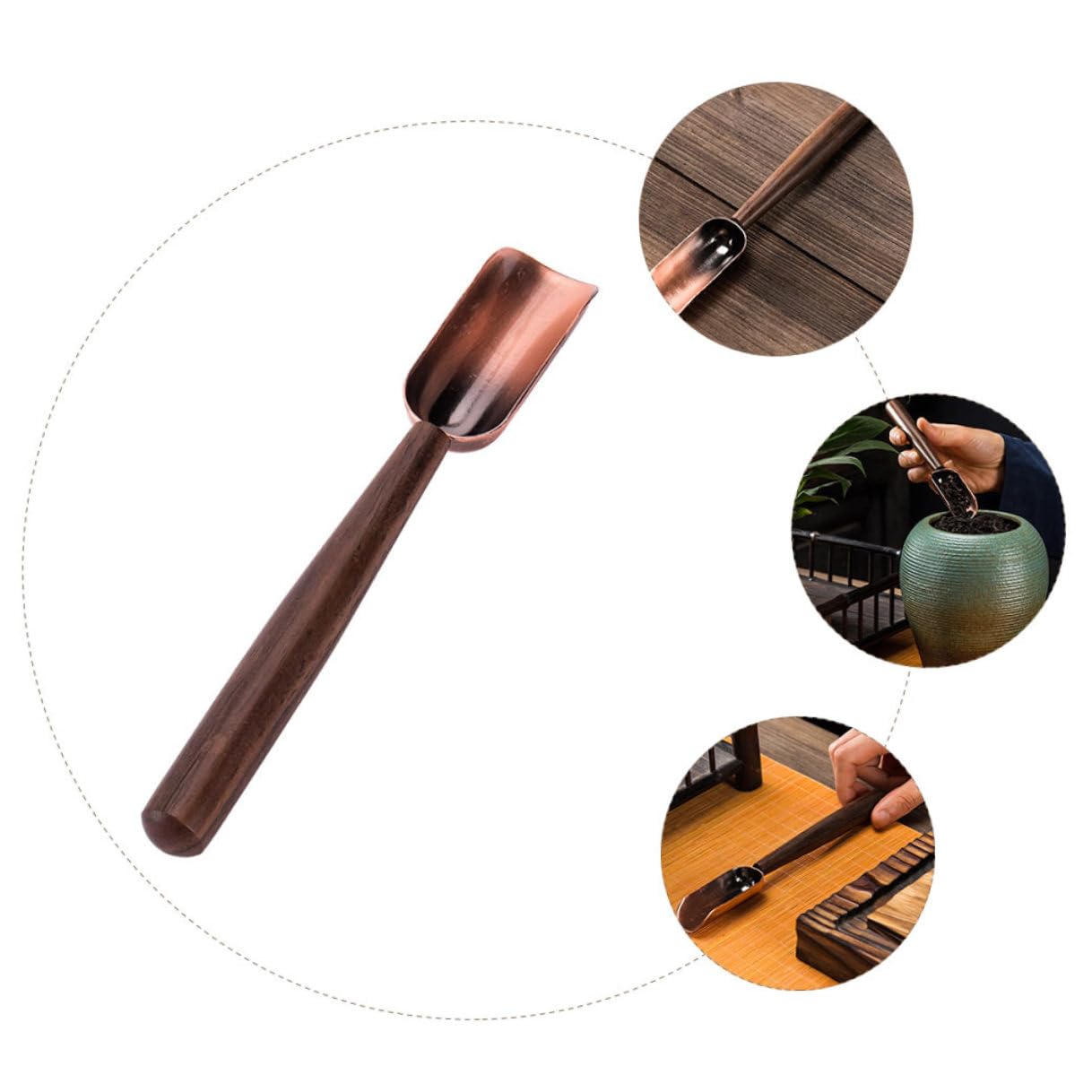BESTonZON Cucharas para Té de Té Portátil Mango de Ébano Accesorio para Condimentos Especias Azúcar Leche Fácil de Limpiar