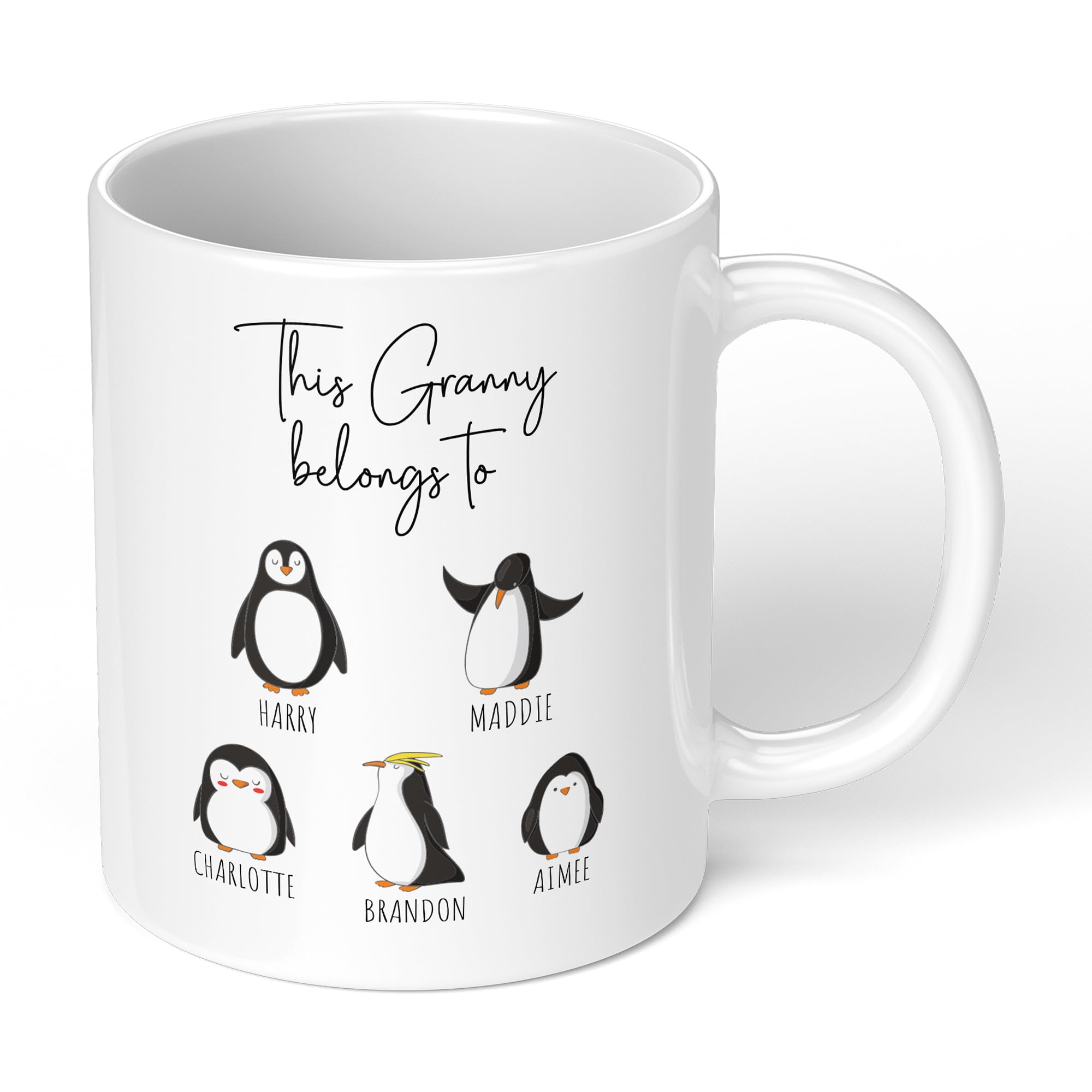 Print Maniacs Mothers Day Mug Cup 11oz Personalised Birthday Christmas Mum Mummy Grandma Auntie Nanny New Born Baby First 1st Coffee Tea Gift Present for Her Penguins (White Mug, Granny)