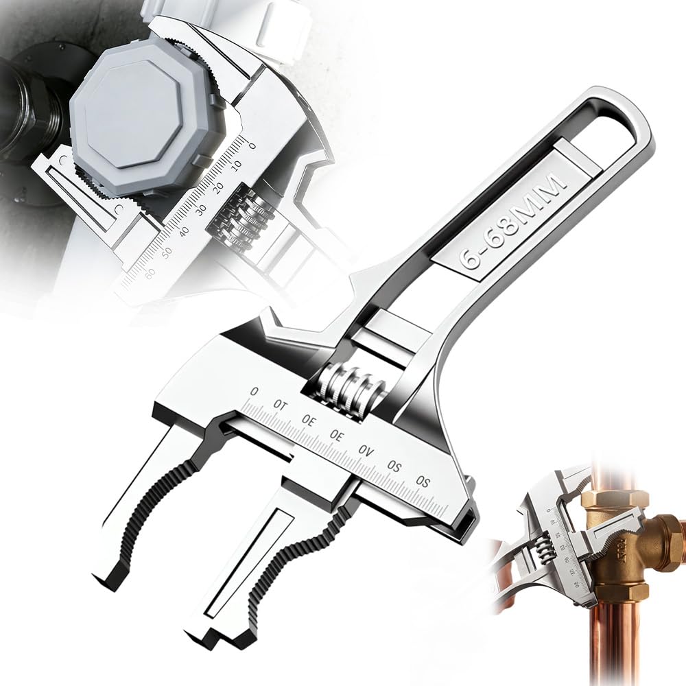 Gyjzzw Silver Wide Jaw Adjustable Plumbing Wrench, Short Handle Stubby Adjustable Wrench With 68Mm Wide Opening, Heavy-Duty Steel Repair Tool For Faucet, Pipe, Confined Space (Silver)