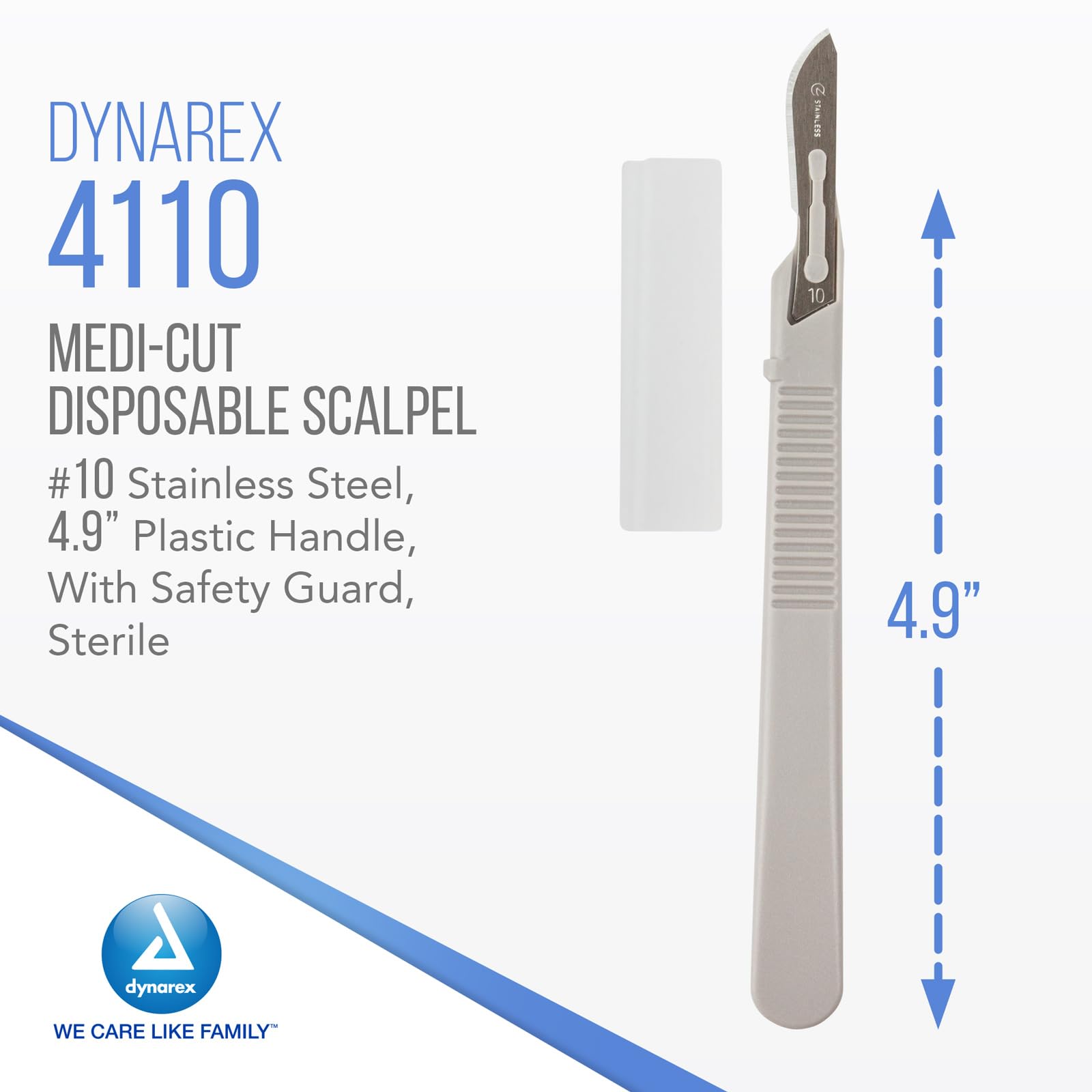 Dynarex Medi-Cut Disposable Scalpel Blades - Sterile Knives With Plastic Guard - 4.9-inch Plastic Handle, Stainless Steel Blade - Size 10 (Pack of 2) — Amazon image 2