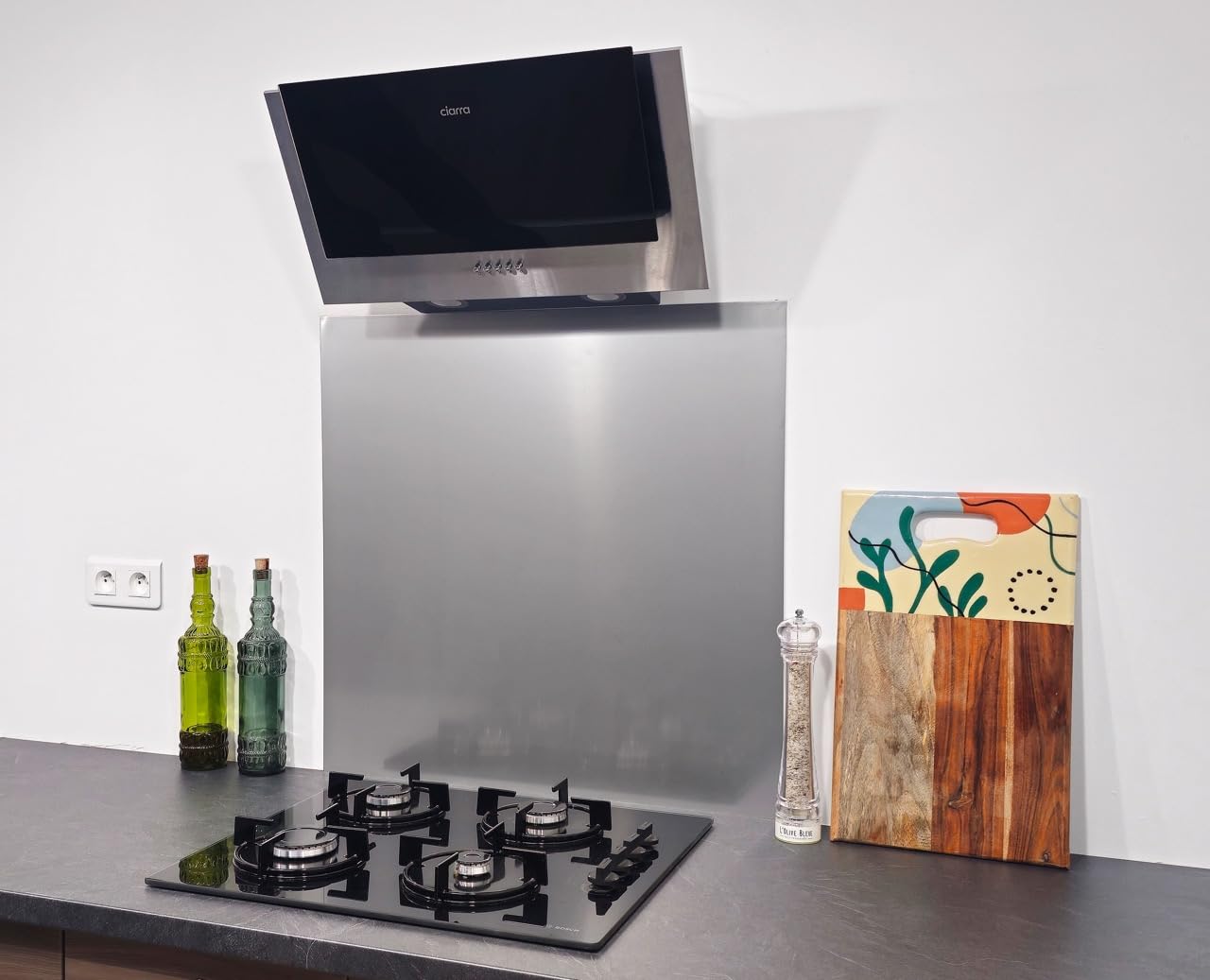 Fond de hotte/Crédence en INOX Non Brossé, Epaisseur 1 mm, Hauteur 30 cm (Longueur 100 cm)