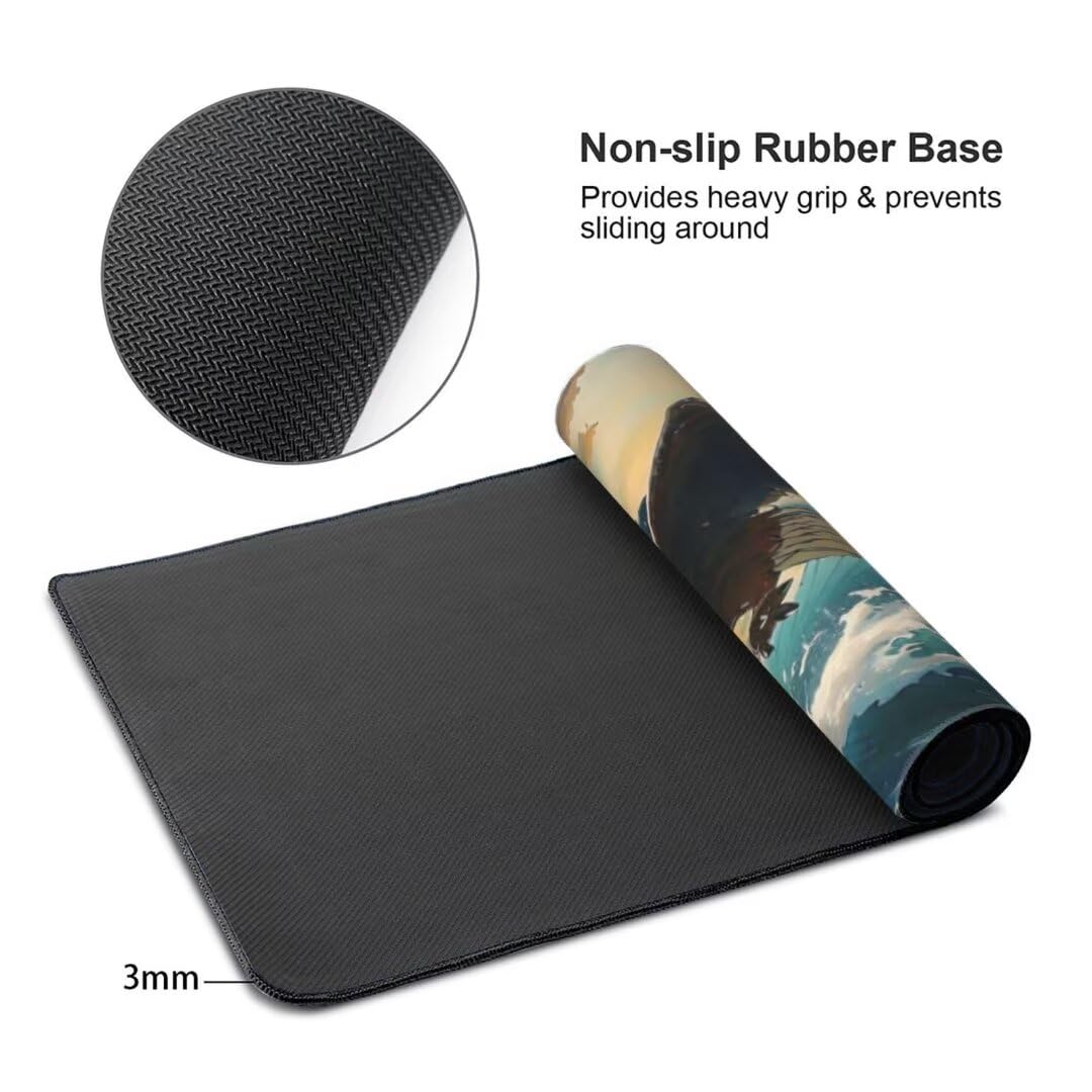 Alfombrilla de ratón 1400x600x3 MM, Alfombrilla Ratón XXL Extendida de Gran Tamaño con Bordes Cosidos, Base de Goma Antideslizante Almohadilla para Teclado, Águila de Las Olas S-4589