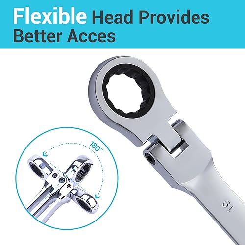 Miniatura 6 de B4B BANG 4 BUCK Llave combinada de trinquete de 0.748 in, llave de trinquete métrica de cabeza flexible con 72 dientes y 5 movimiento llave de