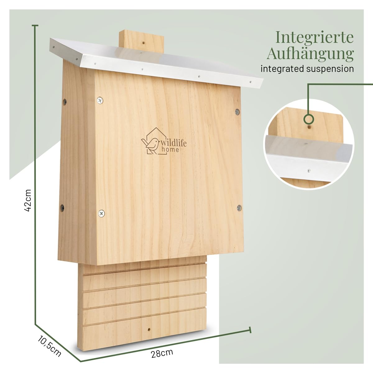 WILDLIFE HOME I Gran caja pesada para murciélagos según NABU – atornillada de madera maciza y 100% resistente a la intemperie, sin tratar, casa de murciélagos y nido, para verano e invierno