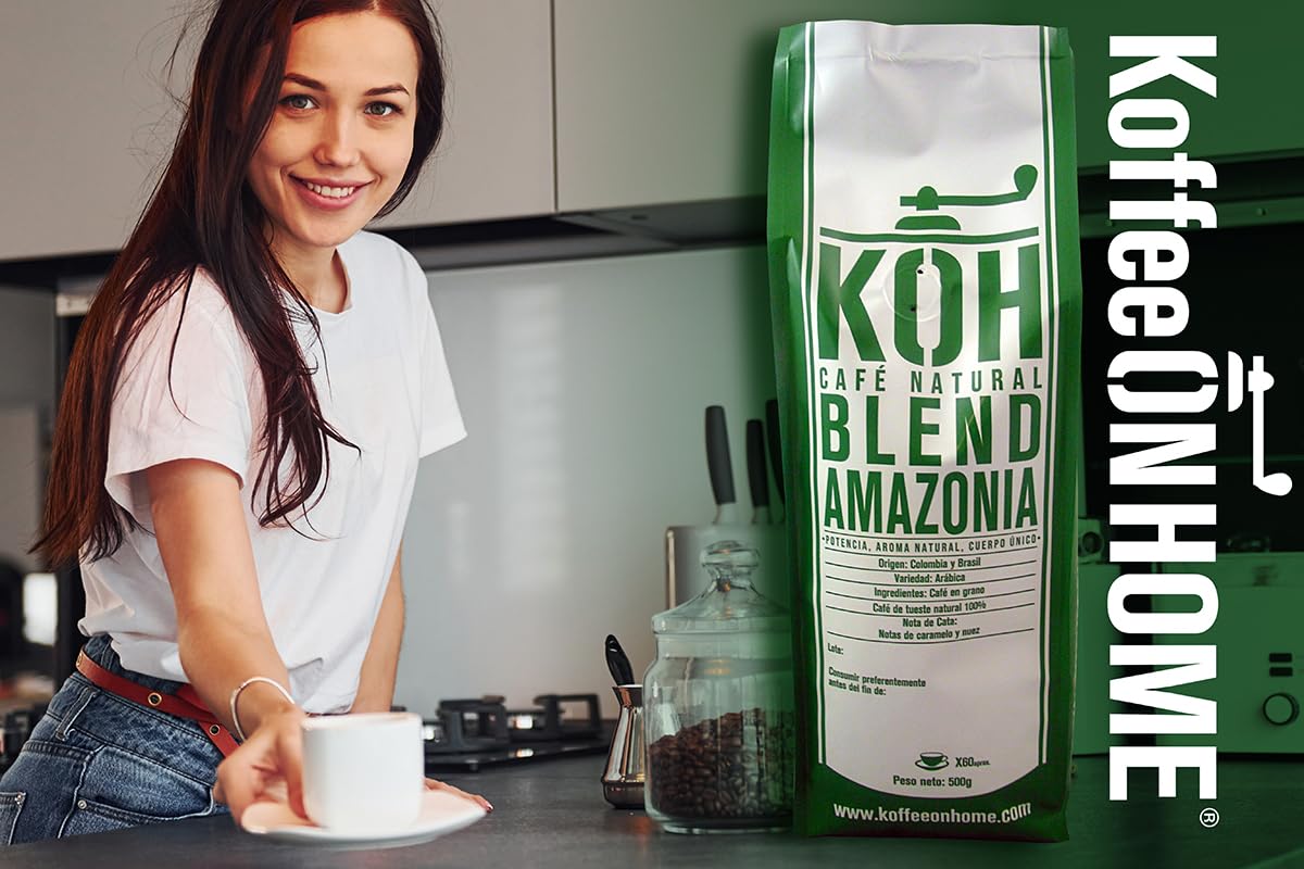 KoffeeONHOME Café en Grano 100% Arábica, Blend Amazonia, Tueste Natural, 2 Paquetes de 1 Kg - 2 Kg
