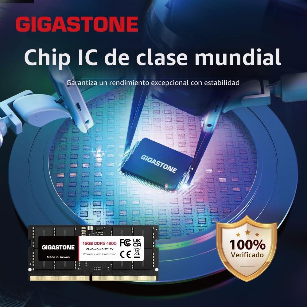【DDR5 RAM Solo portátil】 GIGASTONE 32GB Kit (2x16GB) DDR5 4800MHz PC5-38400 CL 40-40-40-77 1.1V SODIMM 262 Pines Sin búfer No ECC Memoria de Alto Rendimiento para portátil