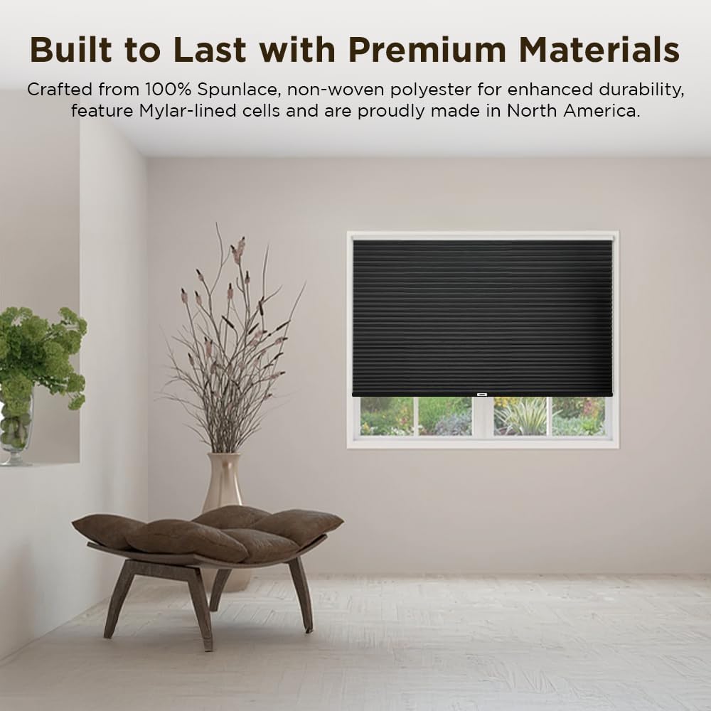 BlindDen - Room Darkening Honeycomb Shades - Blackout Blinds - Blinds for Indoor Windows - Window Shades - Coal