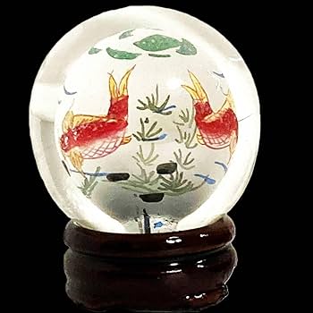 Amazon.co.jp: 中国美術内絵丸玉木製台座付高さ約5.5cm工芸品水晶玉球