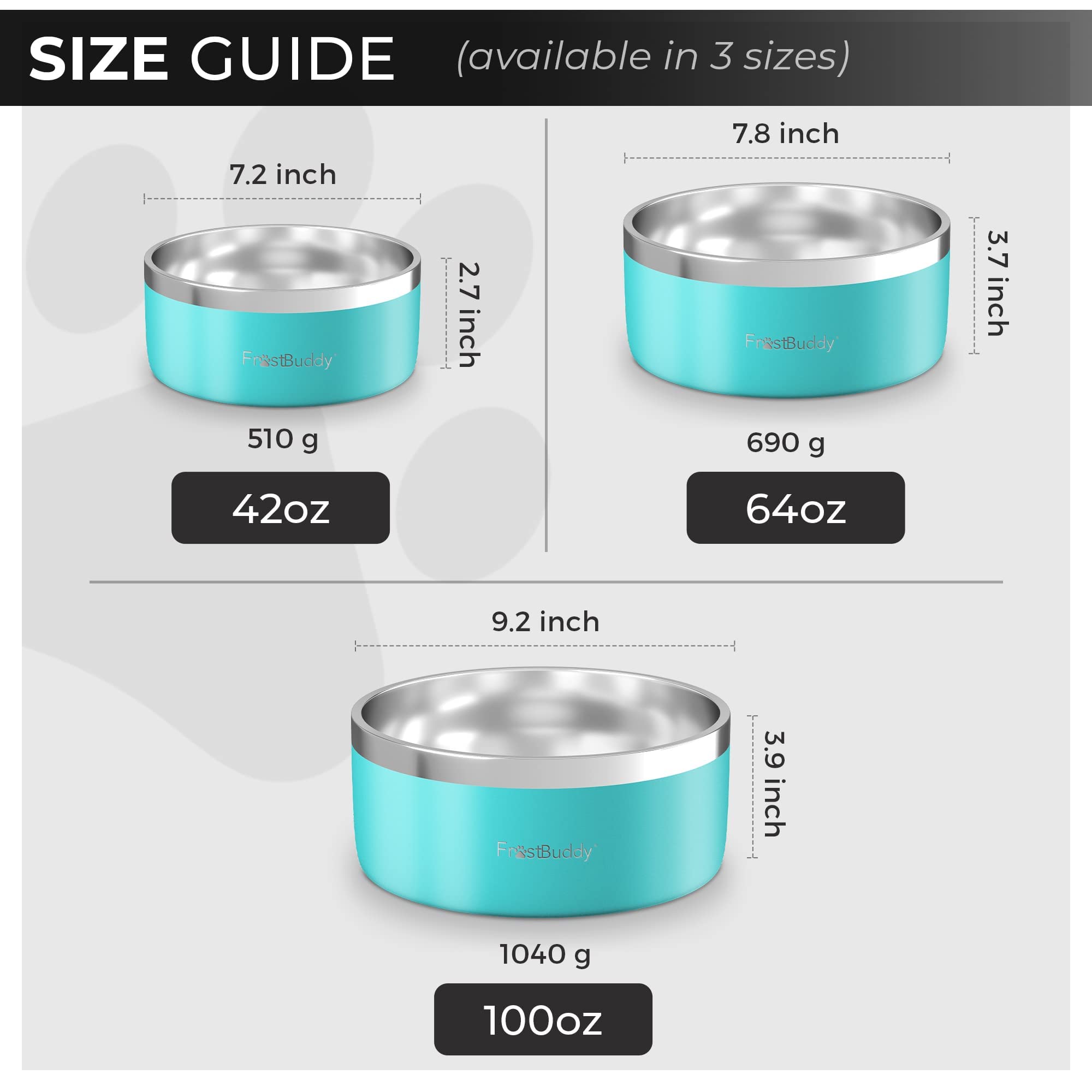 Frost Buddy | Dogbowls - Non-Slip Dog Bowl - Stainless Steel - Insulated Dog Bowl - Non-Slip Bottom - Holds 5-12 Cups of Water or Food - Dog Bowls for Large Dogsâ€¦ (Aqua-, 64 OZ)