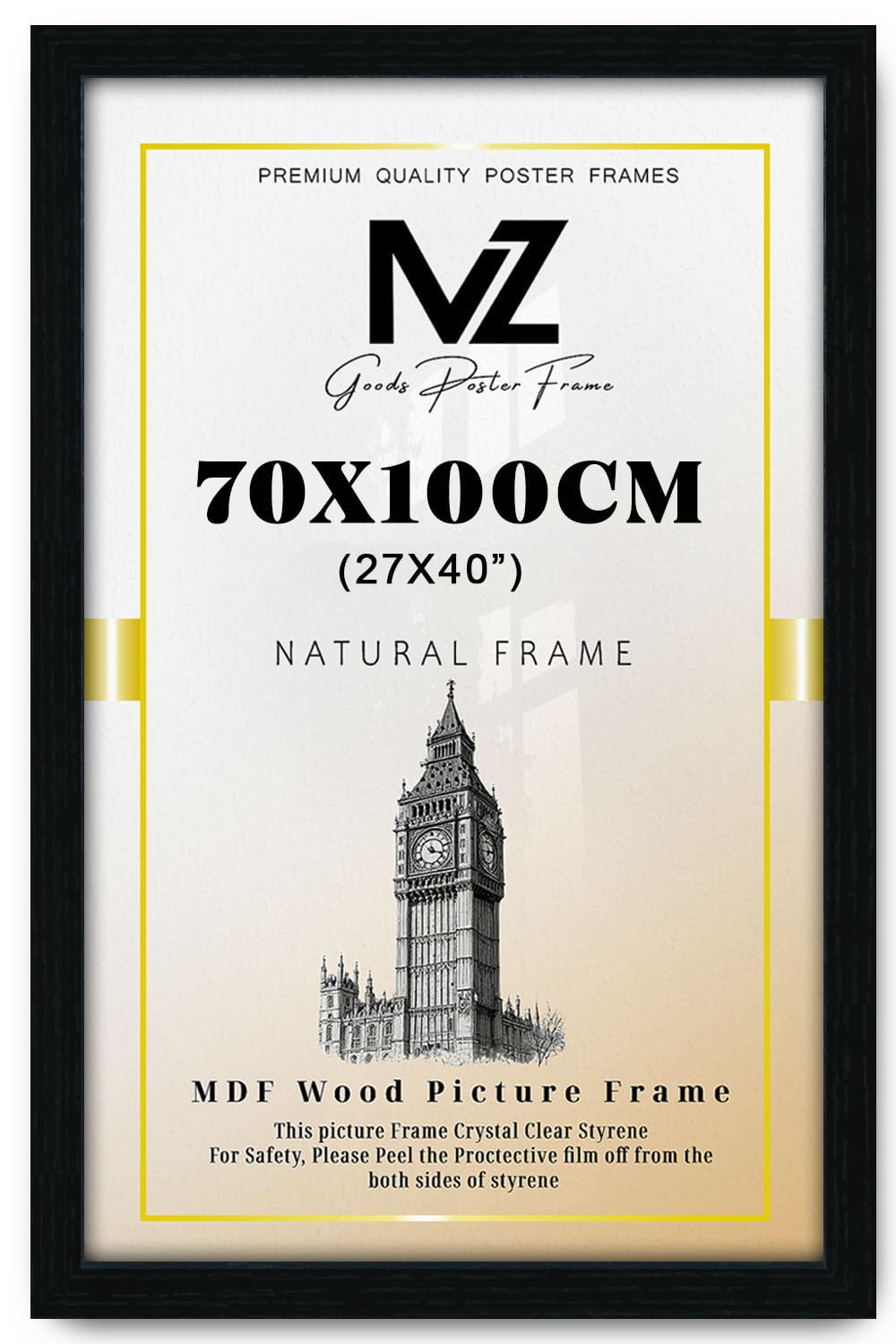 MZ Goods New Lifestyle Black 70x100cm Poster Frame - MDF Wood and Polished Perspex-Handcrafted/Flat Profile/Landscape & Portrait Display For Gifting/ 27.56" x 39.37" (Black)