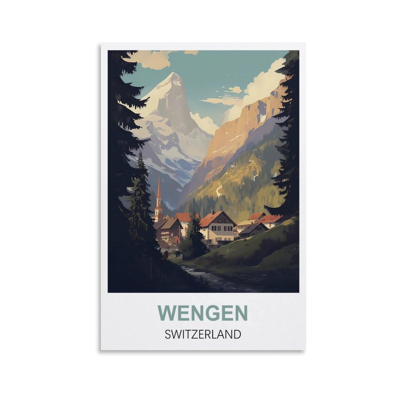 Cyyhgee Unframe-Style Wengen Switzerland Vintage Travel Posters 16X24inch(40X60cm) Canvas Poster Wall Art Living Room Home Decor