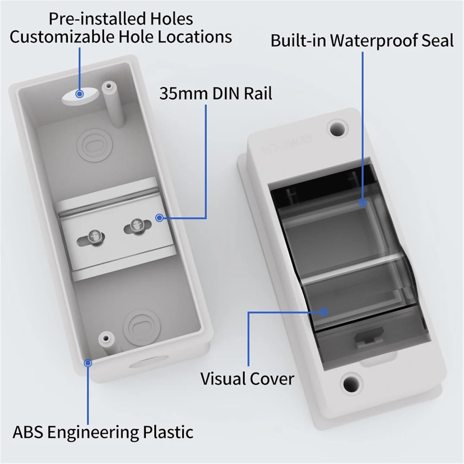 Distribution Box HT Series Junction Box 2/3 Way PC Plastic Outdoor Electrical IP65 Waterproof Fuse Boxes with Terminal DIN Rail