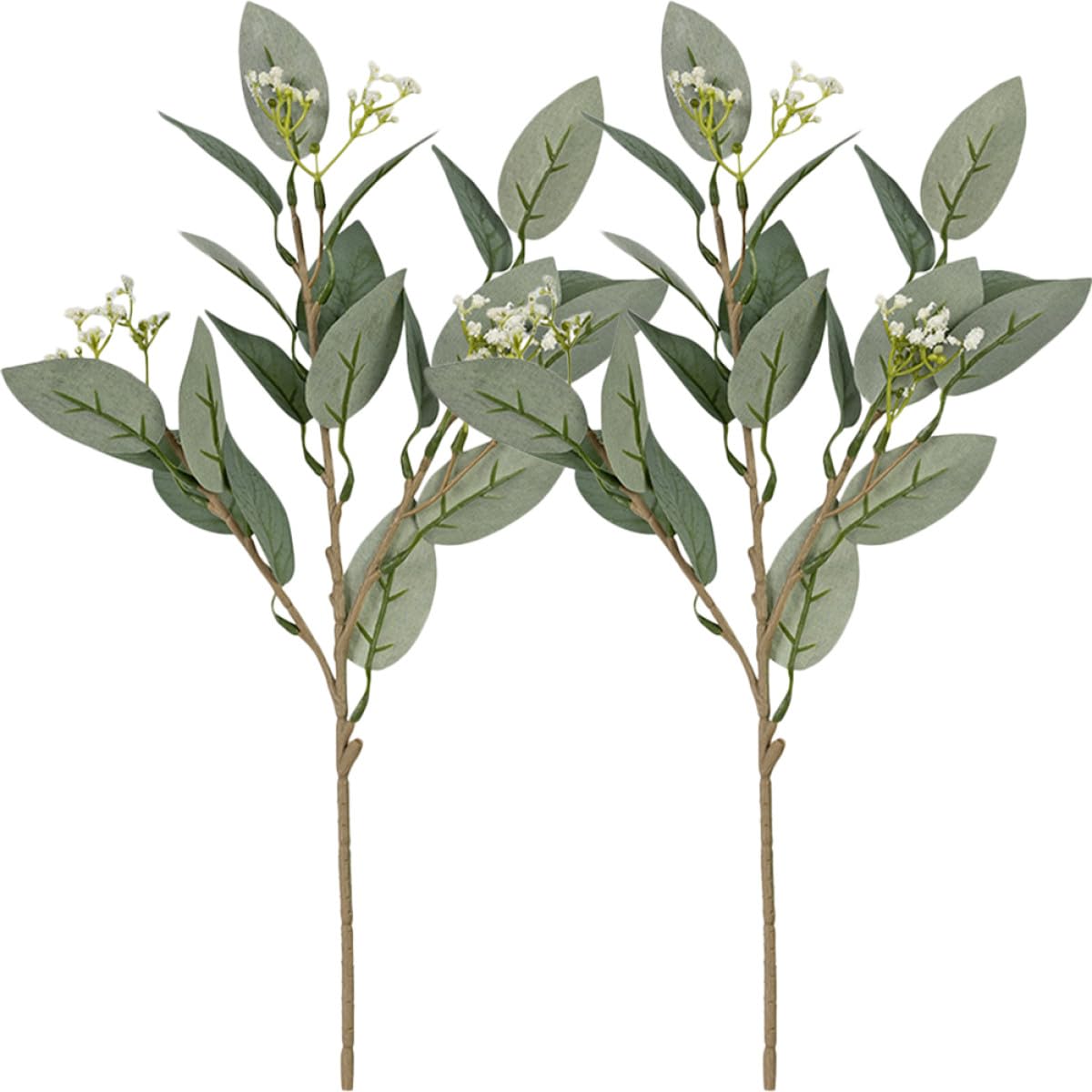 2pcs Artificial Olive Branches Stems with Fruit, Plastic Fake Plant Decor for Home and Wedding Table Centerpiece, Light Green Faux Olive Leaf Arrangement