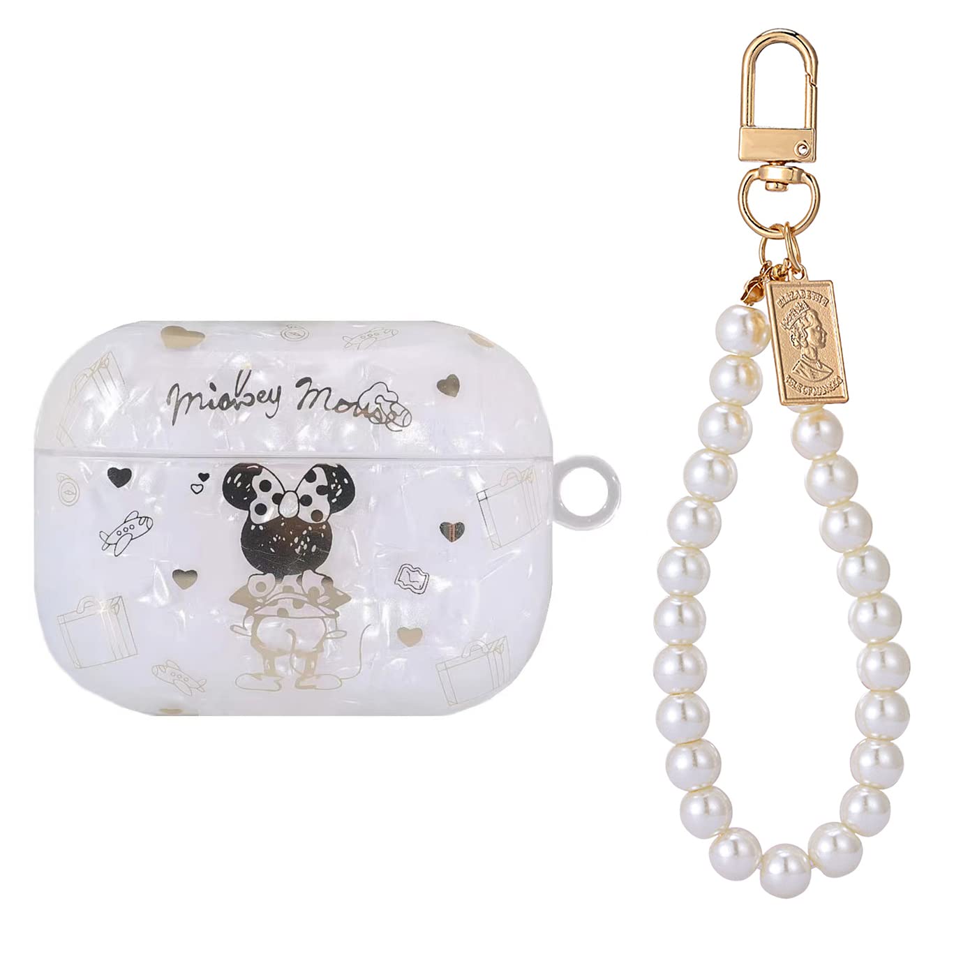 Manleno Compatible with Airpods Pro Case with Pearl Keychain Strap Cute Cartoon Design Women Girls Soft Protective Case Cover Replacement for Apple Airpods Pro 2019 (Minnie)