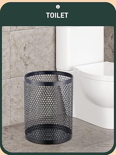 Miniatura 6 de Cubo de basura redondo de malla de acero inoxidable para el hogar, oficina, baño, dormitorio y cocina, 3.5 galones  12 L, 11 pulgadas de alto x 10