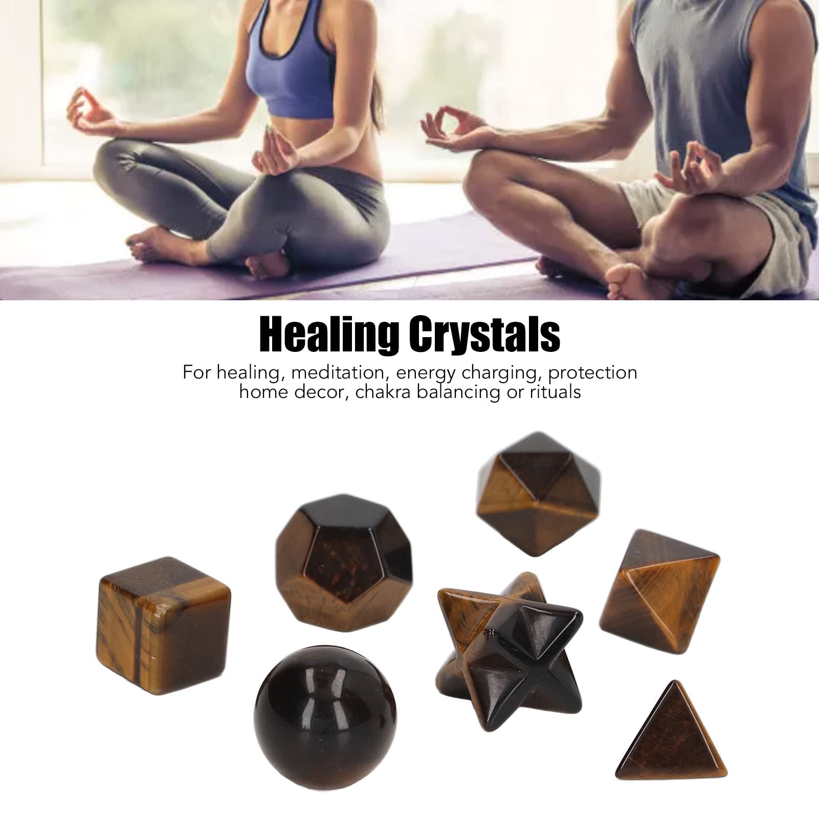 Tyenaza Juego De 7 Cristales De Chakra, Exquisitas Piedras De Cristal Geométricas, Kit De Cristales Curativos De Chakras para Meditación, Decoración del Hogar(A)