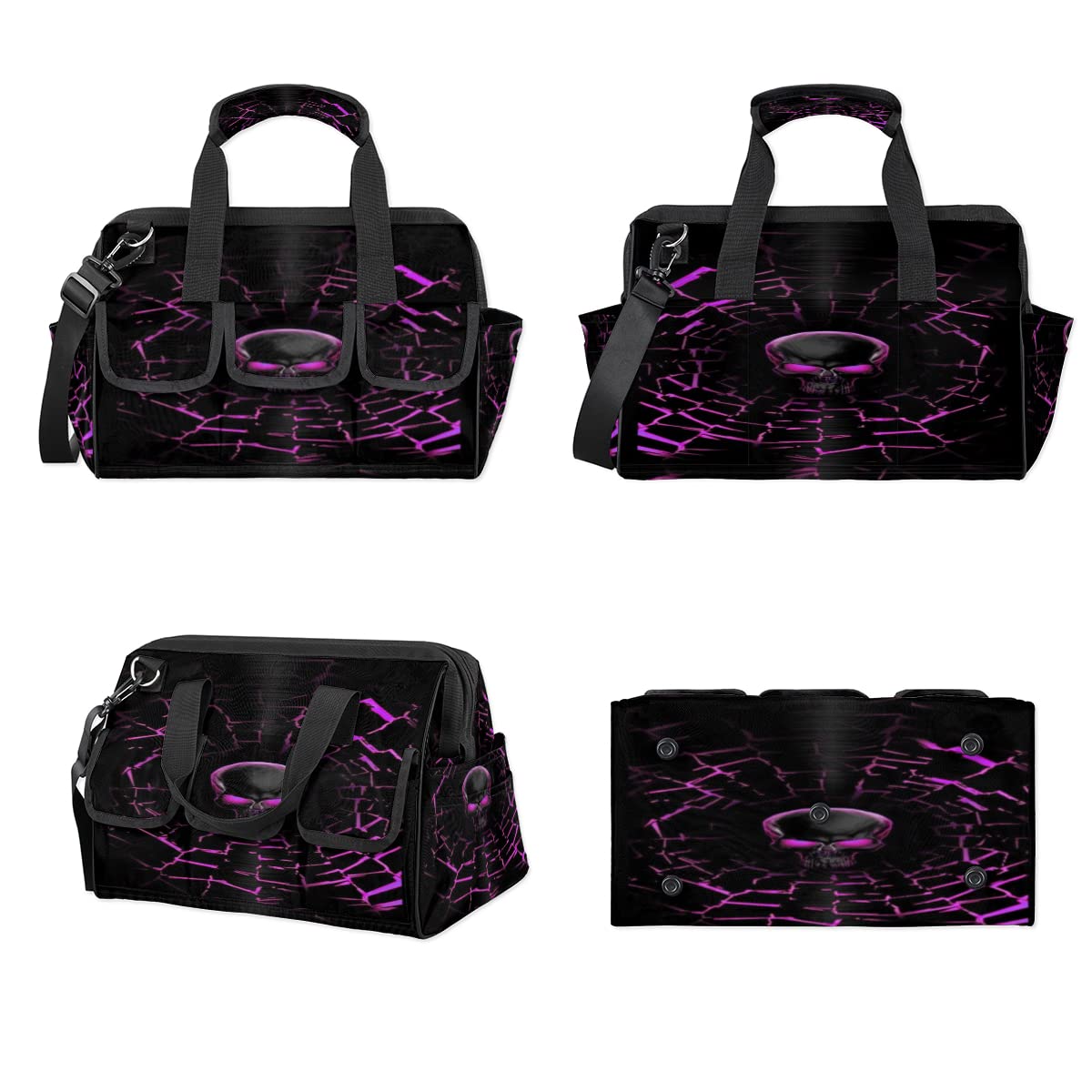 Purple Black Skull Tool Bag for Men Women Heavy Duty Multi
