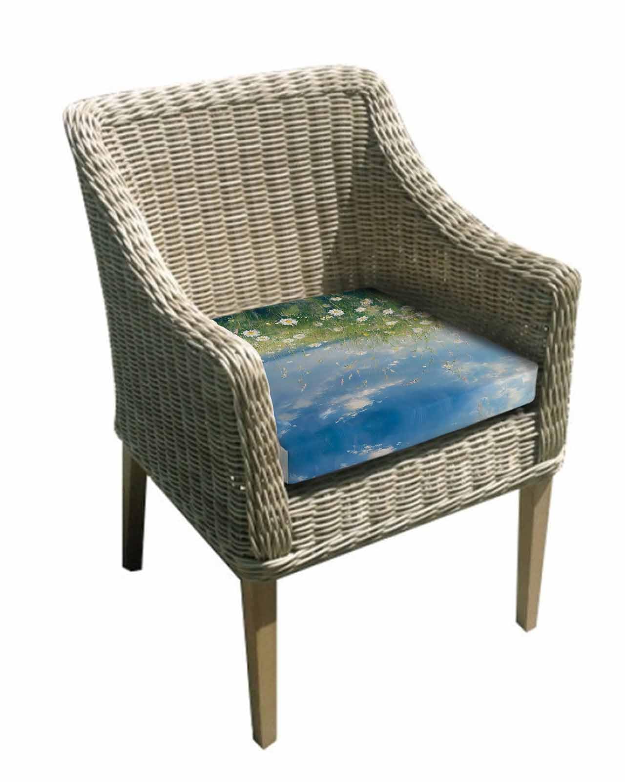 Spring Floral Outdoor Cushion Chair Cover Set of 4 - Waterproof Couch Seat Covers, White Green Flowers Modern Oil Painting Art Patio Furniture Protector Cushions Slipcovers for Sofa/RV, 22