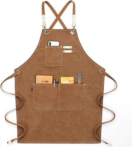 NEWGEM Delantal de mezclilla de algodón con bolsillos para mujer, cocina, cocina, jardinería, pintura