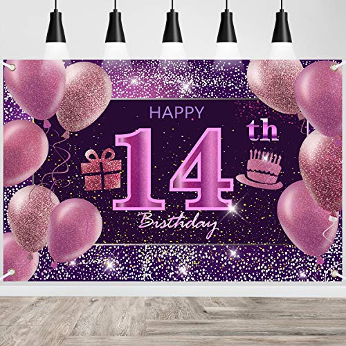 14th Birthday Decorations IMISI Happy Birthday Banner Pink Birthday Backdrop Decorations for a Party