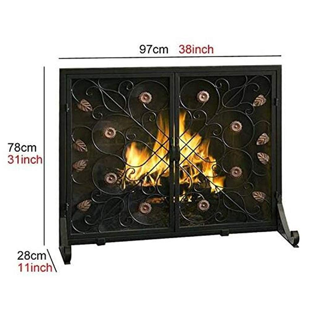Amazon.co.jp: ドア付きヴィンテージ暖炉スクリーン、錬鉄製の暖炉