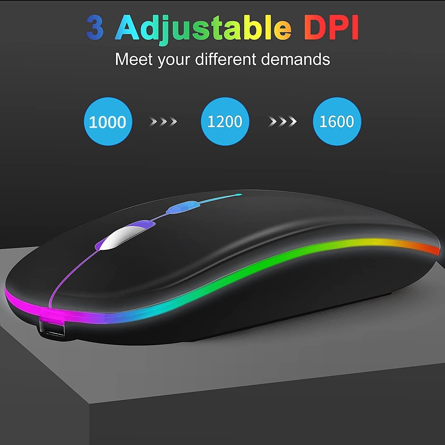 Wireless Mouse Rechargeable,Upgrade LED Mouse for Laptop, Silent Mouse Bluetooth with USB 2.4GHz & Type-c Receiver, 3 Adjustable DPI Mice for Computer, Notebook, PC, Laptop, Desktop (Black)