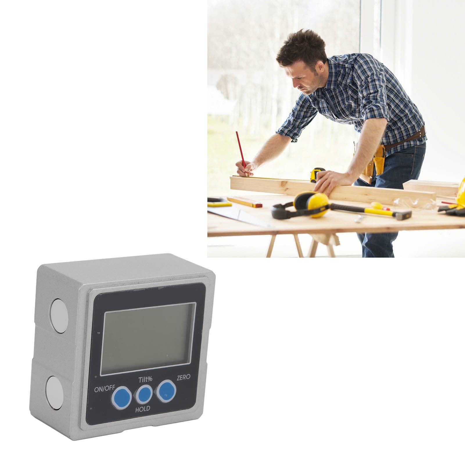 Poziomica cyfrowa HaloVerde 4x90 stopni Podstawa magnetyczna ze stopu aluminium Cyfrowy celownik kątowy z wyświetlaczem LCD do pomiarów bezwzględnych i względnych (Trójstronny magnes)