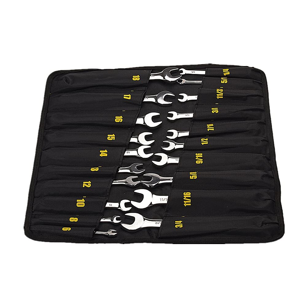 FLZOSPER Juego de 20 llaves de carraca de cabeza flexible, métricas y SAE de acero al cromo vanadio con bolsa de transporte portátil