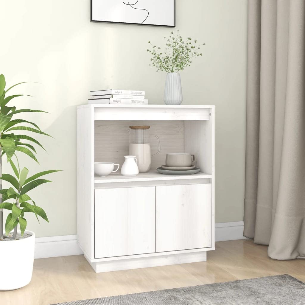 vidaXL Aparador Entrada Acento Pasillo Vestíbulo Recibidor Auxiliar Decoración Dormitorio Salón Mueble de Madera Maciza de Pino Blanco 60x34x75 cm