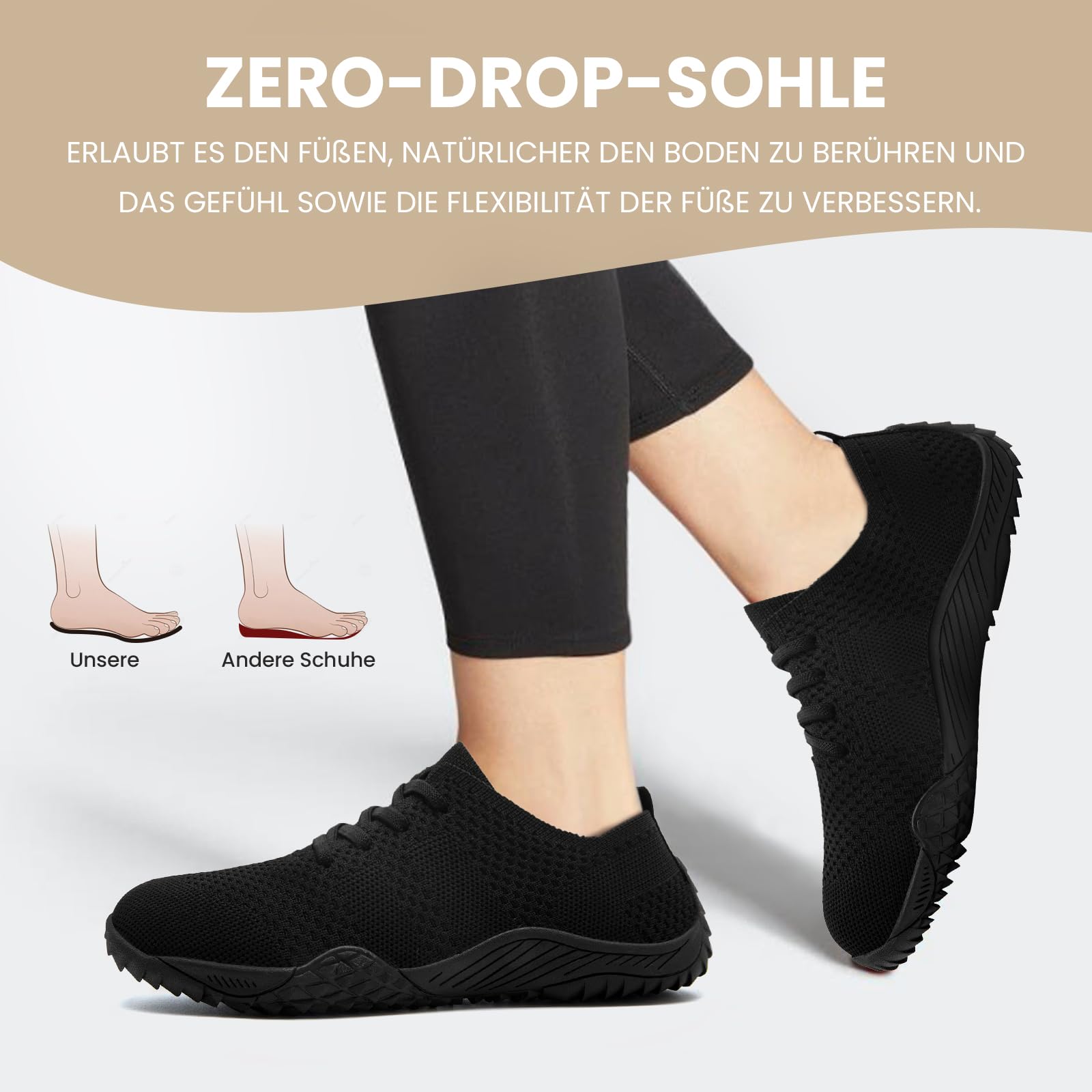 Barfussschuhe Damen Weich Turnschuhe Hallenschuhe Atmungsaktiv Laufschuhe Trainlaufschuhe Bequem Sportschuhe Barfußschuhe Fitnessstudio rutschfest