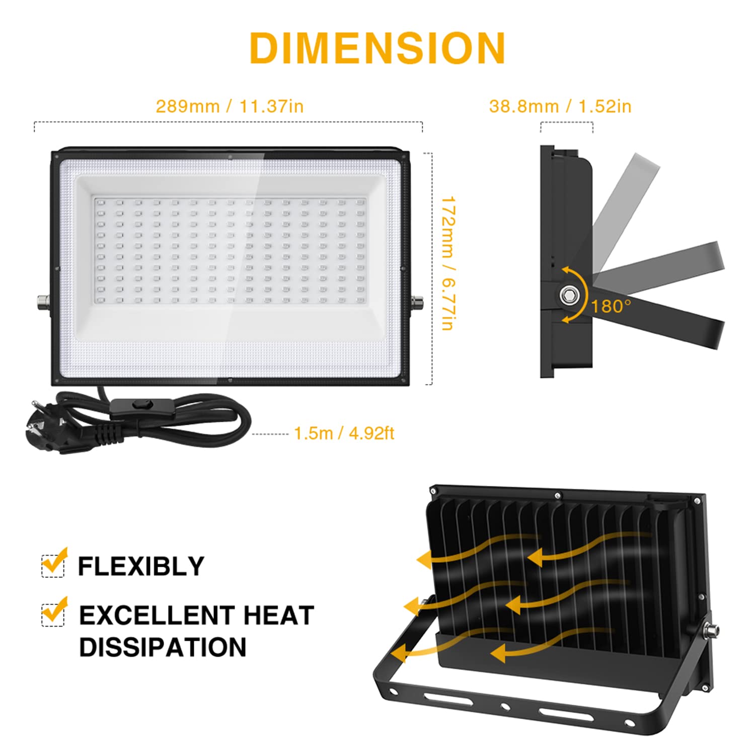 Onforu 100W LED Schwarzlicht Strahler, UV Fluter mit Stecker, IP66 Wasserdicht Schwarzlichtlampe, Fluoreszenz Blacklight mit Schalter, UV Scheinwerfer Partylicht für Bar, Neonfarben, Party Deko