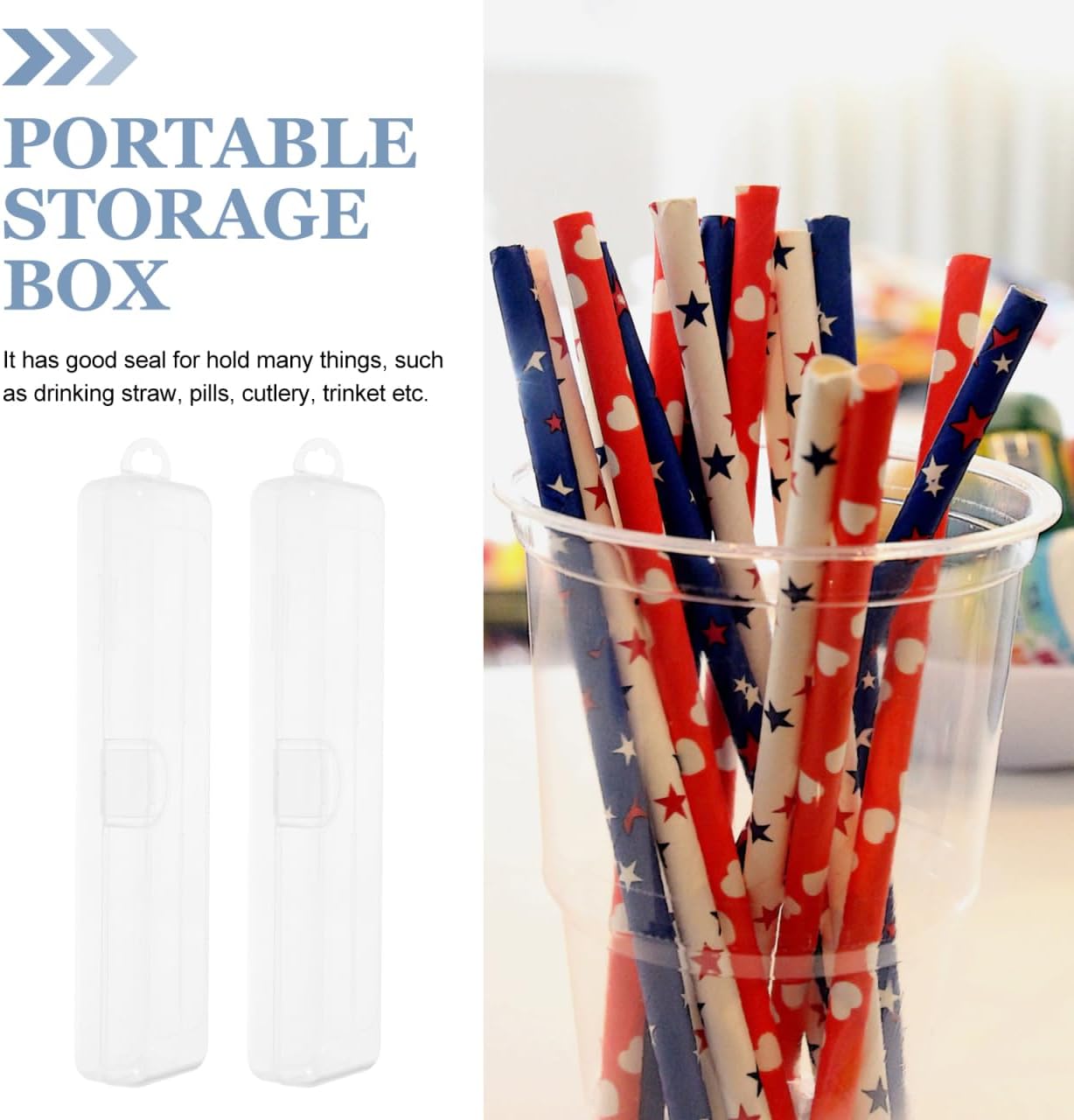 4pcs Travel Straw Case Clear Plastic Straws Container with Lid Small Clear Container Holder Drinking Dispensers Plastic Carrying Box Small Drinking Box