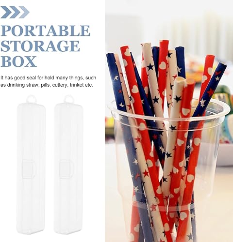 Miniatura 2 de Estuche de paja de viaje de 4 piezas, recipiente de plástico transparente con tapa, pequeño recipiente transparente, dispensador de pajilla,
