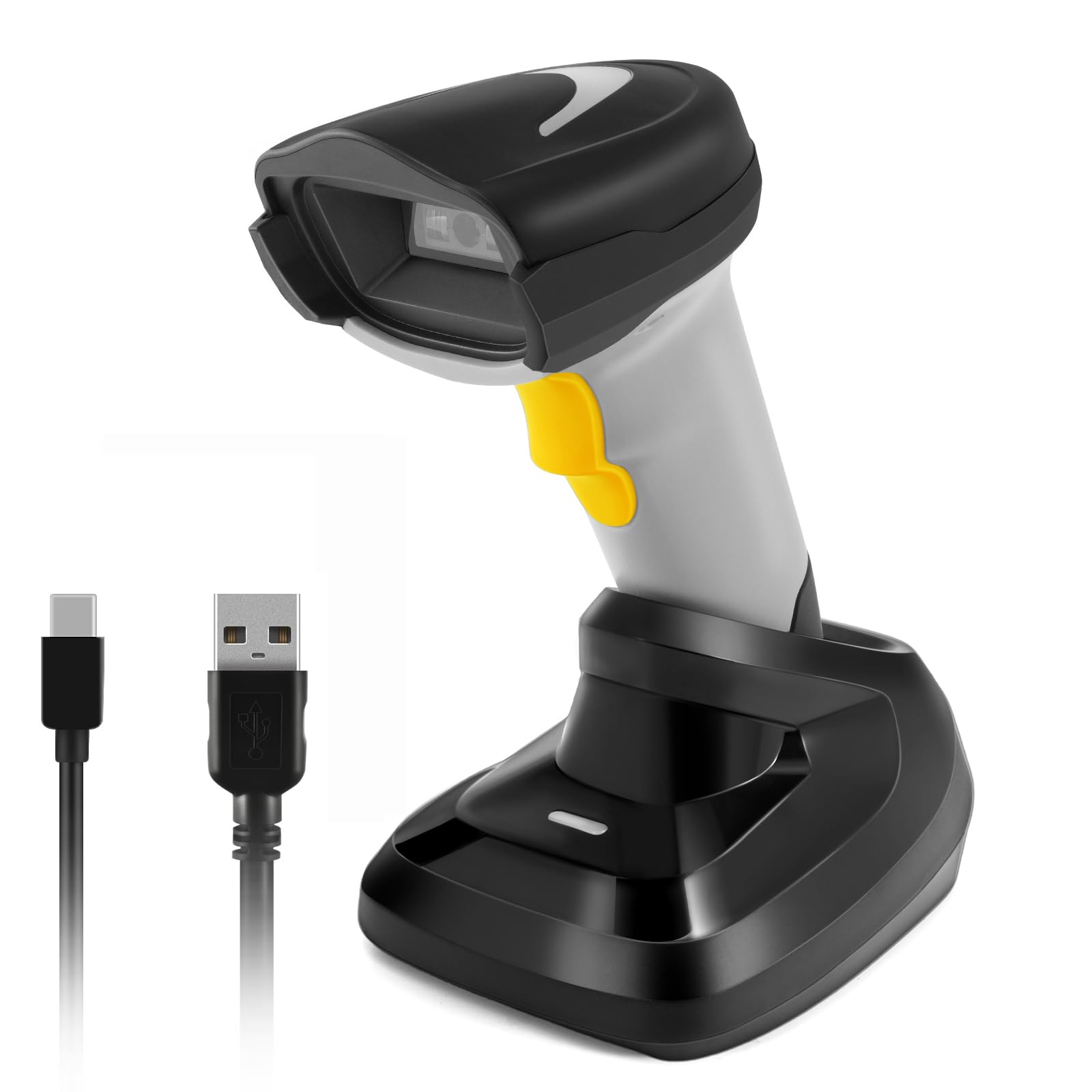 Escáner de código de barras inalámbrico, lector de código de barras 1D con soporte, 2.4G inalámbrico y conexión USB con cable Plug and Play, escáneres de código de barras de mano