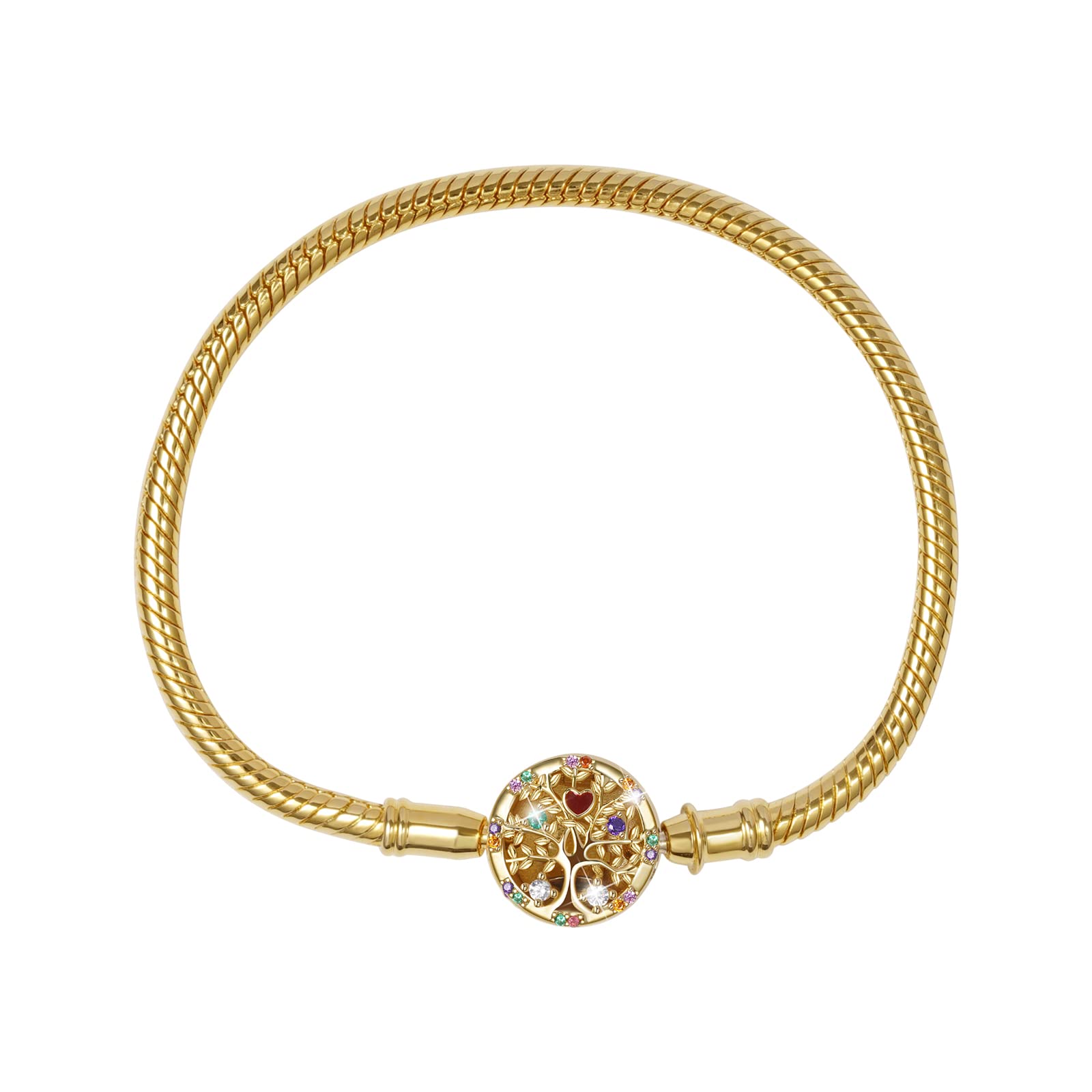 GNOCE Lebensbaum Armband aus 925 Sterling Silber 18K vergoldet mit bunten Steinen eingelegt Baum des Lebens Schmuck Freundschaft Geschenk mit Geschenkbox