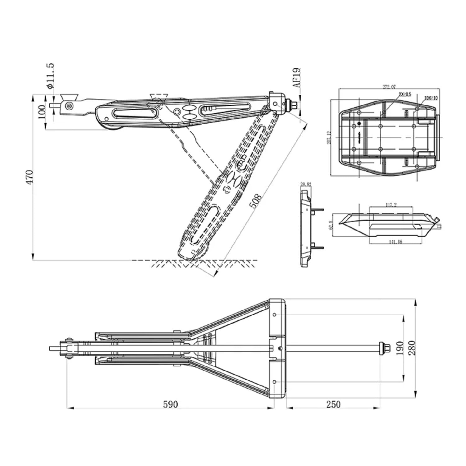 ProPlus 1 soporte para caravana 605 x 280 mm, altura 470 mm, 1000 kg, soporte de manivela + placa de apoyo para remolque